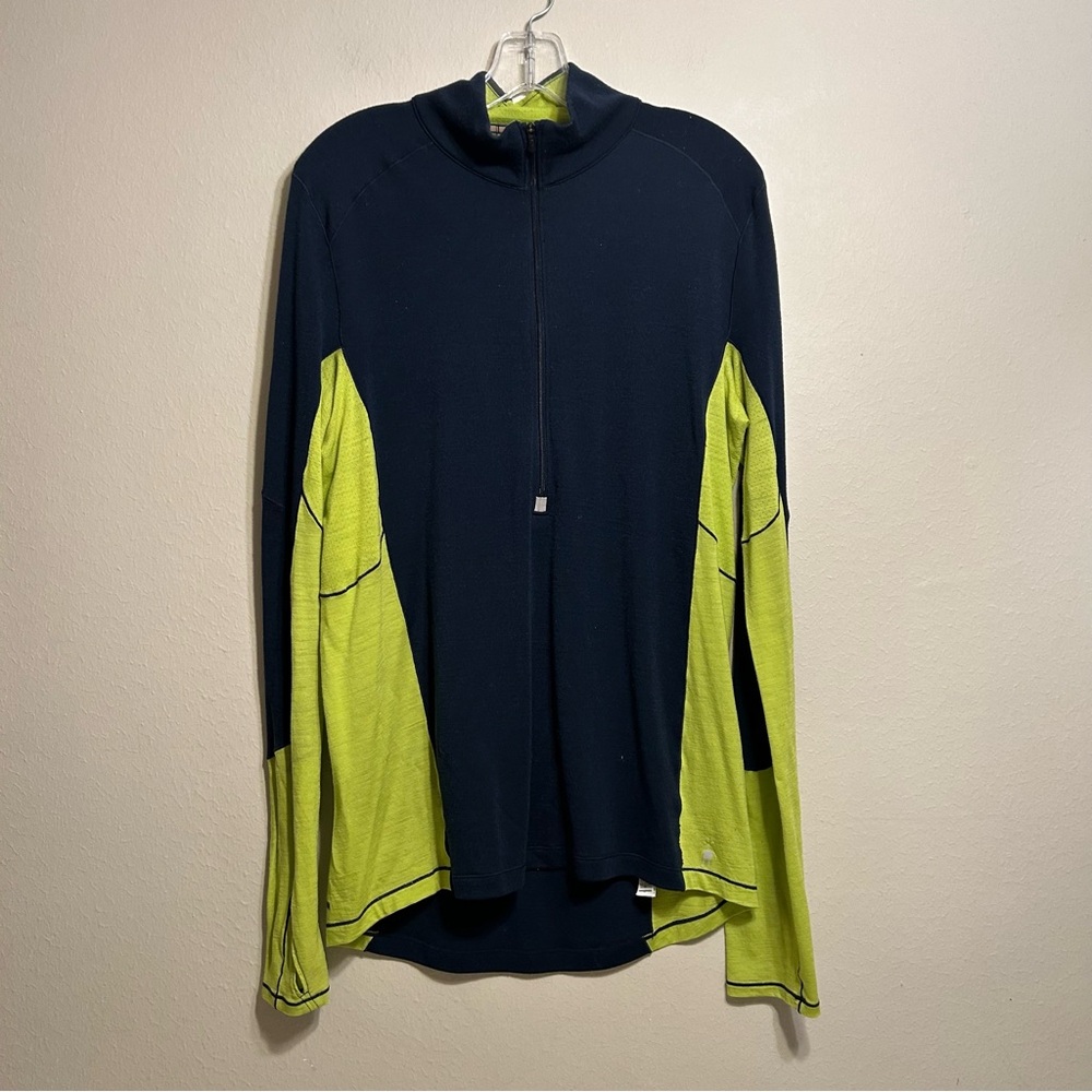 Smartwool Men's PhD Merino Wool Half Zip Thin Long Sleeve Navy and Yellow Size L